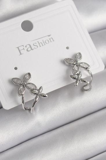 Erb Pirinç Gümüş Renk Zirkon Taşlı 2\\'Li Çiçek Model Kadın Küpe