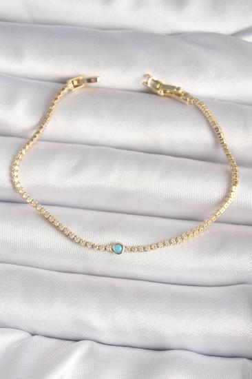 Erb Pirinç Gold Renk Su Yolu Zirkon Taşlı Mavi Taşlı Kadın Bileklik