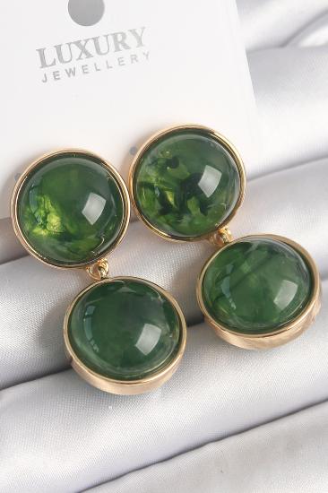 Erb Pirinç Gold Renk Sallantı Yeşil Mineli Daire Model Kadın Küpe