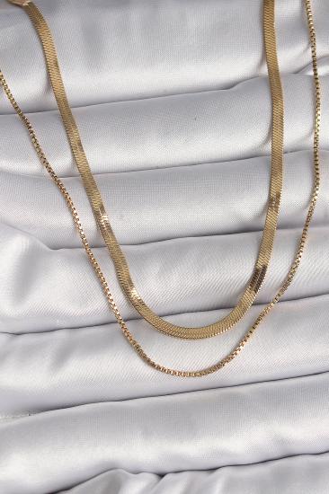 Erb 316L Çelik Gold Renk 2\\'Li İtalyan Zincir Model Kadın Kolye