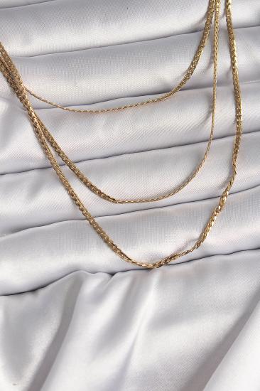 Erb 316L Çelik Gold Renk 3\\'Lü Yassı Zincir Model Kadın Kolye