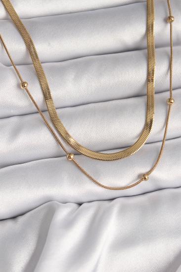 Erb 316L Çelik Gold Renk 2\\'Li İtalyan Zincir Topçuk Detay Kadın Kolye