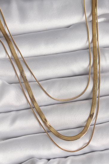 Erb 316L Çelik Gold Renk 3\\'Lü İtalyan Zincir Model Kadın Kolye