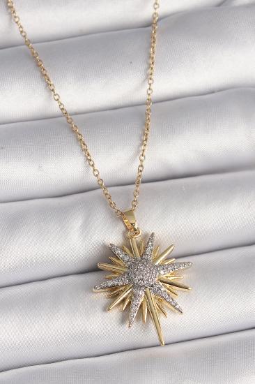 Erb 316L Çelik Gold Renk Zincir Zirkon Taşlı Kuzey Yıldızı Model Kadın Kolye