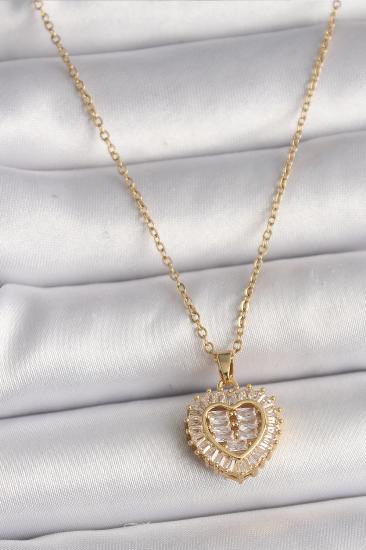 Erb 316L Çelik Gold Renk Zincir Zirkon Taşlı Kalp Model Kadın Kolye