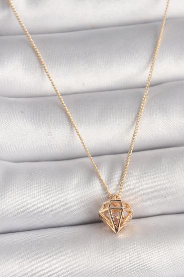 Erb Pirinç Gold Renk 3D Zirkon Taşlı Elmas Model Kadın Kolye