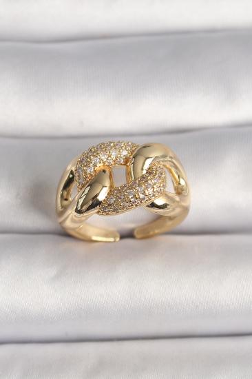 Erb Pirinç Gold Renk Ayarlanabilir Zirkon Taşlı Zincir Model Kadın Yüzük