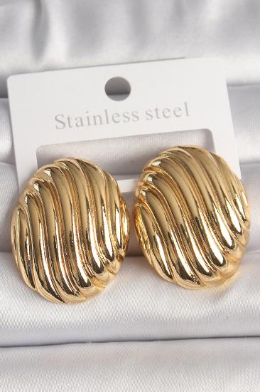 Erb Pirinç Gold Renk İşlemeli Oval Model Kadın Küpe