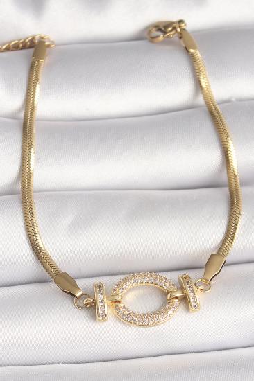 Erb 316L Çelik Gold Renk Italyan Zincir Model Zirkon Taşlı Halka Figür Kadın Bileklik