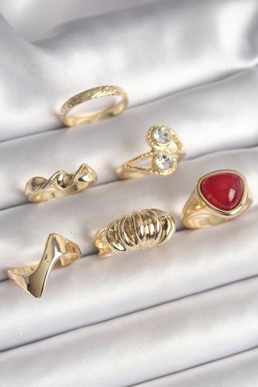 Erb Pirinç Gold Renk Sarmal Modl Zirkon Taşlı Sarmal Detay 6\\'Lı Kadın Yüzük Seti