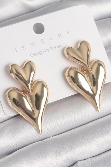 Erb Pirinç Gold Renk Sallantı Kalp Model Kadın Küpe