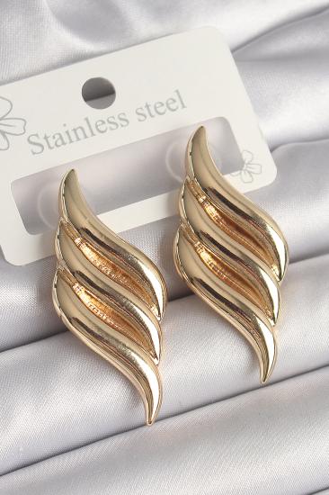 Erb Pirinç Gold Renk 3 Sıra Dalga Model Kadın Küpe