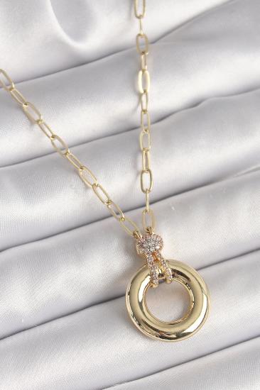 Erb Pirinç Gold Renk Zirkon Taş Detaylı Madalyon Model Kadın Kolye