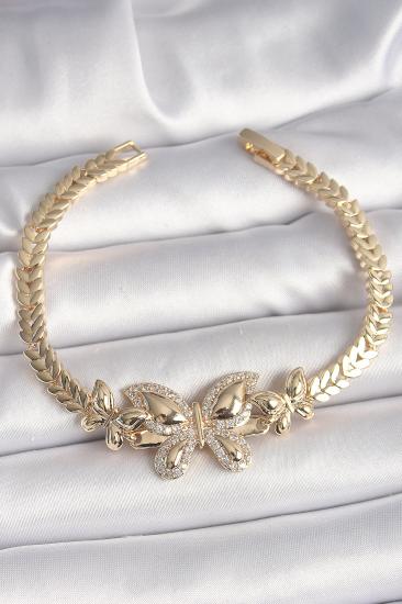 Erb Pirinç Gold Renk Zirkon Taşlı Kelebek Model Kadın Bileklik