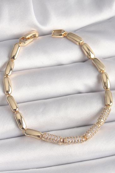 Erb Pirinç Gold Renk Zirkon Taşlı Arpa Zincir Model Kadın Bileklik
