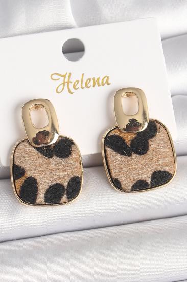 Erb Pirinç Gold Renk Sallantı Kare Leopar Model Kadın Küpe