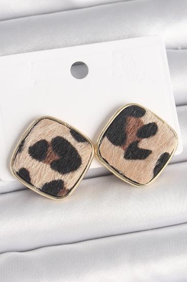 Erb Pirinç Gold Renk Kare Leopar Model Kadın Küpe