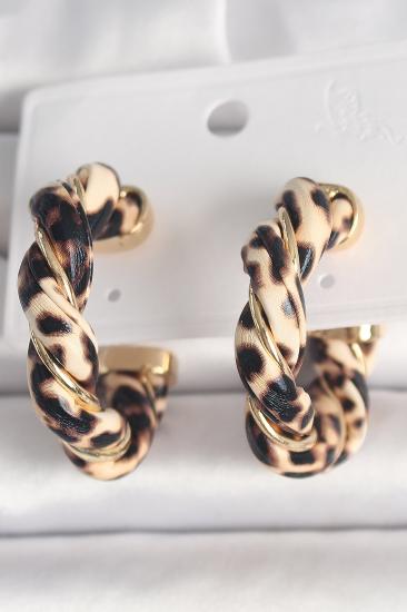 Erb Pirinç Gold Renk Sarmal Leopar Desen Halka Model Kadın Küpe