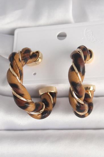 Erb Pirinç Gold Renk Sarmal Halka Leopar Desen Model Kadın Küpe