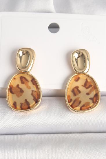 Erb Pirinç Gold Renk Sallantı Leopar Desen Kare Model Kadın Küpe
