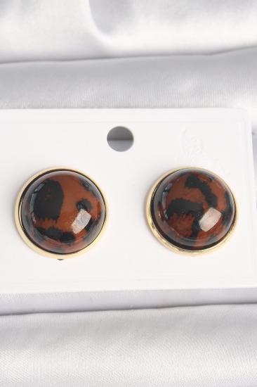 Erb Pirinç Gold Renk 3D Daire Leopar Model Kadın Küpe