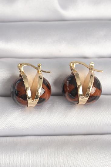 Erb Pirinç Gold Renk Leopar Desen 3D Daire Model Kadın Küpe