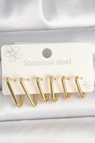 Erb 316L Çelik Gold Renk Üçgen Model Kadın Küpe Seti