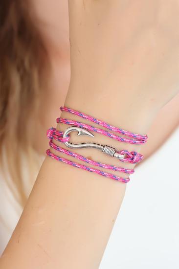 Erb Karışık Desenli Pembe Renk Gümüş Metal Kancalı Bayan Çoklu Bileklik