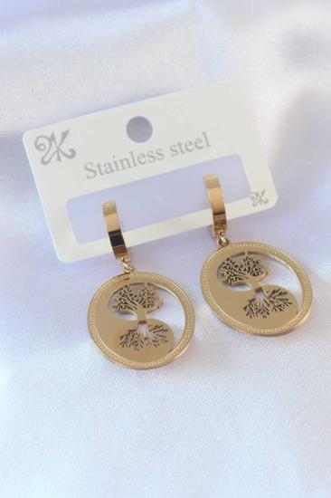 Erb 316L Çelik Gold Renk Hayat Ağacı İşleme Kadın Küpe