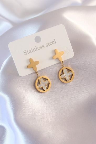 Erb Çelik Gold Renk Yonca Model Kadın Küpe