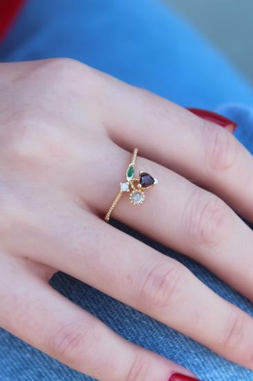 Erb Gold Renk Kiraz Model Zirkon Taşlı Kadın Yüzük