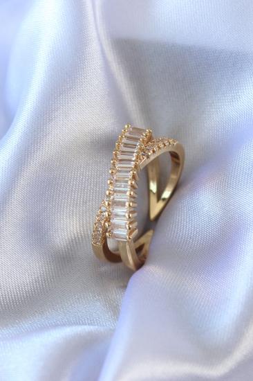 Erb Gold Renk Zirkon Taşlı Pirinç Kadın Yüzük