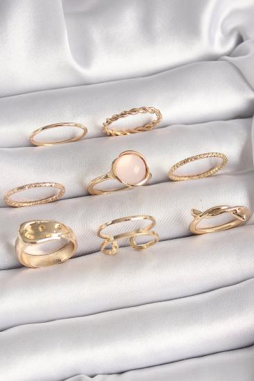 Erb Pirinç Gold Renk Pembe Mineli Kemer Model Kadın Yüzük Kombini