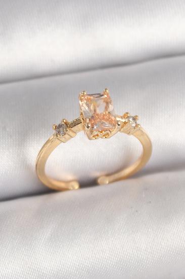 Erb Pirinç Gold Renk Kare Zirkon Taş Model Kadın Yüzük