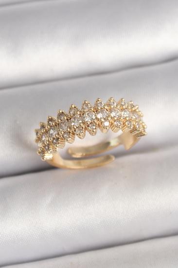Erb Pirinç Gold Renk Zirkon Taşlı Ayarlanabilir Model Kadın Yüzük
