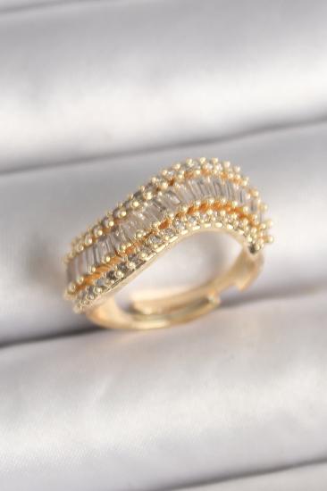 Erb Pirinç Gold Renk Su Yolu Zirkon Taşlı Dalga Model Ayarlanabilir Kadın Yüzük