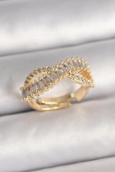 Erb Pirinç Gold Renk Su Yolu Zirkon Taşlı Sonsuzluk Model Ayarlanabilir Kadın Yüzük