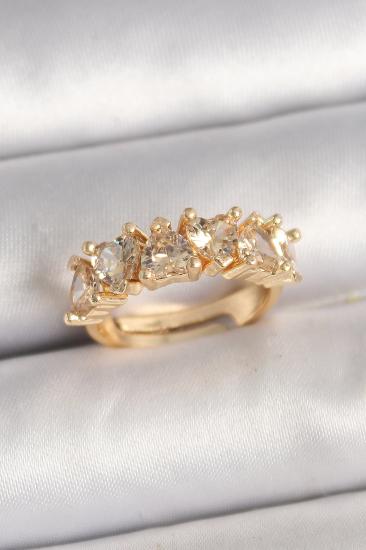 Erb Pirinç Gold Renk Zirkon Taşlı Kalp Model Ayarlanbilir Kadın Yüzük