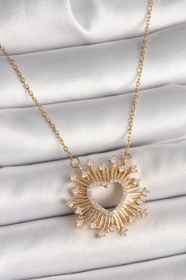 Erb 316L Çelik Gold Renk Zirkon Taşlı Kalp Model Kadın Kolye