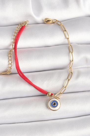 Erb 316L Çelik Gold Renk Zincir Kırmızı İp Model Sallantı Nazar Boncuk Figür Kadın Bileklik