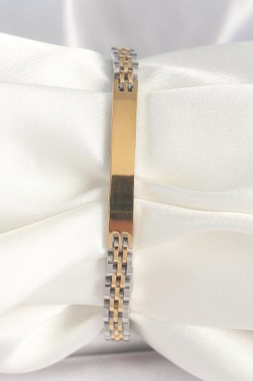 Erb 316L Çelik Gold Gümüş Renk Zincir Künye Model Erkek Bileklik