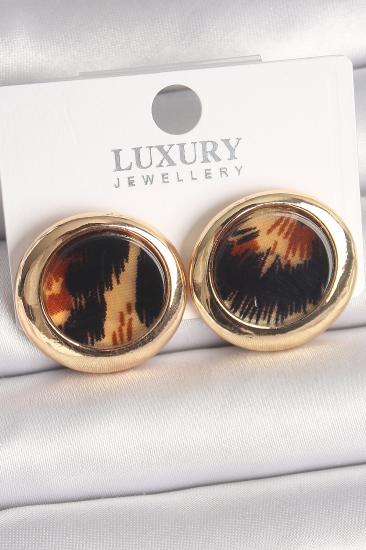 Erb Pirinç Gold Renk Leopar Desen Daire Model Kadın Küpe