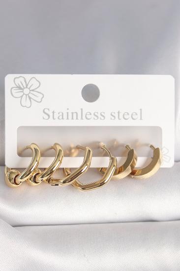 Erb 316L Çelik Gold Renk Altıgen Halka Model Kadın Küpe Seti