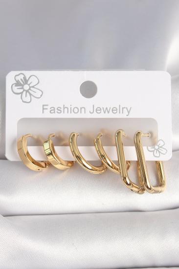 Erb 316L Çelik Gold Renk Kare Halka Model Kadın Küpe Seti