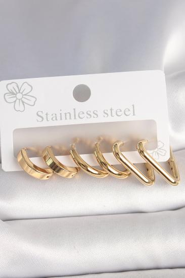 Erb 316L Çelik Gold Renk Üçgen Halka Model Kadın Küpe Seti