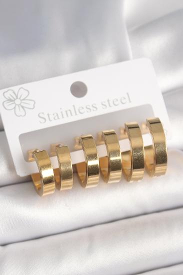 Erb 316L Çelik Gold Renk Halka Model Kadın Küpe Seti