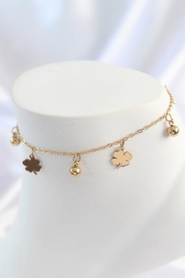 Erb 316L Çelik Gold Renk Sallantı Topçuk Yonca Model Kadın Halhal