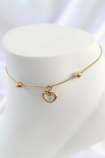 Erb 316L Çelik Gold Renk Sallantı Mineli Kalp Figür Topçuk Detay Kadın Halhal