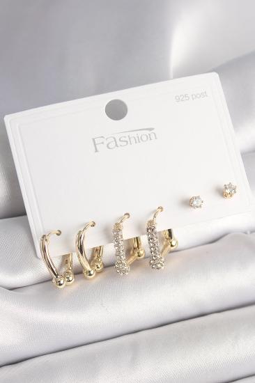 Erb 925 Ayar Gümüş Çivi Pirinç Gold Renk Tiffany Halka Model Kadın Küpe Seti