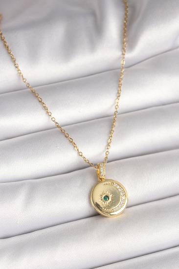 Erb 316L Çelik Gold Renk Zincir Zirkon Taş İşlemeli Hilal Yıldız İşlemeli Madalyon Model Kadın Kolye